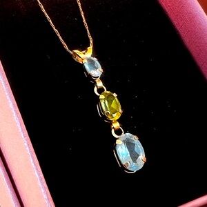 10K Gold Blue Topaz & Peridot Pendant Necklace